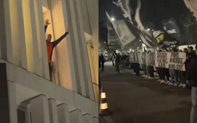 都體：尤文球迷來到酒店外支持新主帥，圖多爾向球迷們揮手致意